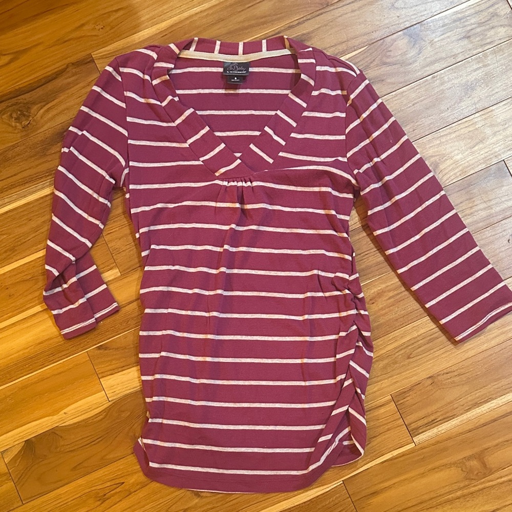 Old Navy Burgundy and Cream Striped Long Sleeve Tee